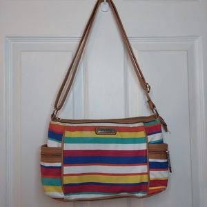 Rosetti Maddie Mid Crossbody Earn Your Stripes Colorful Striped Canvas Handbag